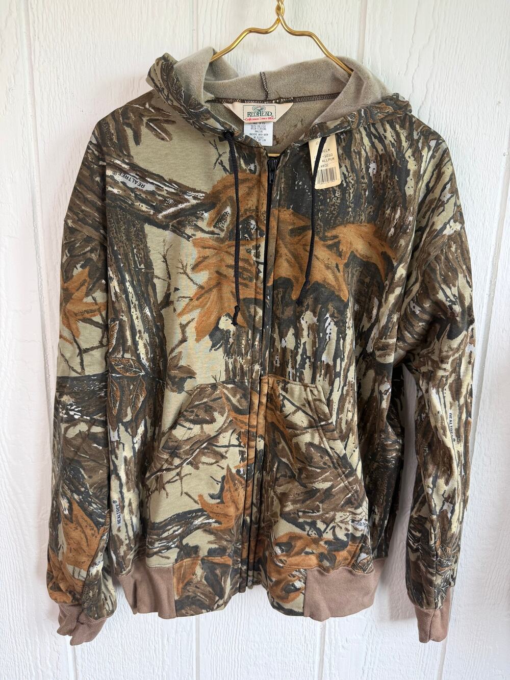 NWT Vintage Camo Made In USA Realtree Zip Up Redhead, Large